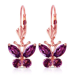 14K. GOLD BUTTERFLY EARRING WITH NATURAL AMETHYST (Rose Gold)